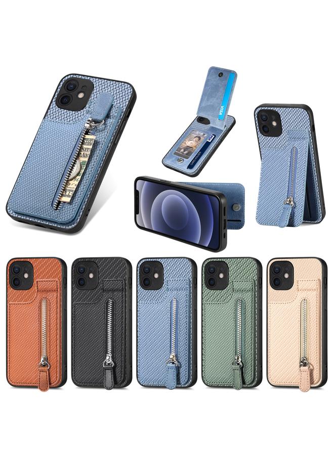 Zaboon Case For iPhone 12 Carbon Fiber Vertical Flip Zipper Phone Case - Image 5