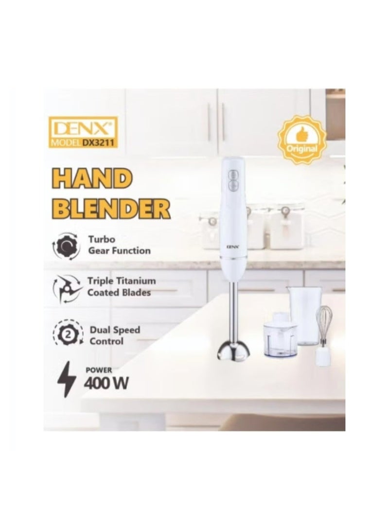 Denx 4-In-1 Hand Blender 400W With grinder, whisk and 700 ml cup White - Image 3