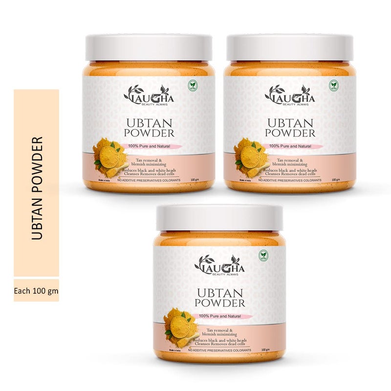 Laugha Laugha Pure Organic Haldi Ubtan Powder Face Pack Dulhan Special for Face Body Fairness Lightening Tanning Glowing Skin Remove Dead Skin Turmeric Moisturizer 100 Gram Pack of 3 jar 300 gm  - Image 1