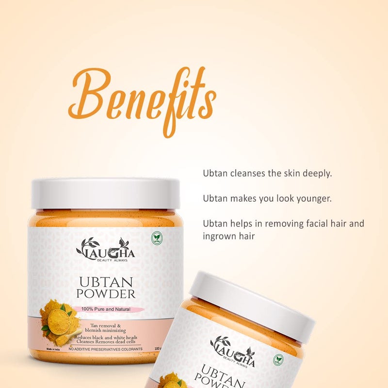 Laugha Laugha Pure Organic Haldi Ubtan Powder Face Pack Dulhan Special for Face Body Fairness Lightening Tanning Glowing Skin Remove Dead Skin Turmeric Moisturizer 100 Gram Pack of 3 jar 300 gm  - Image 3