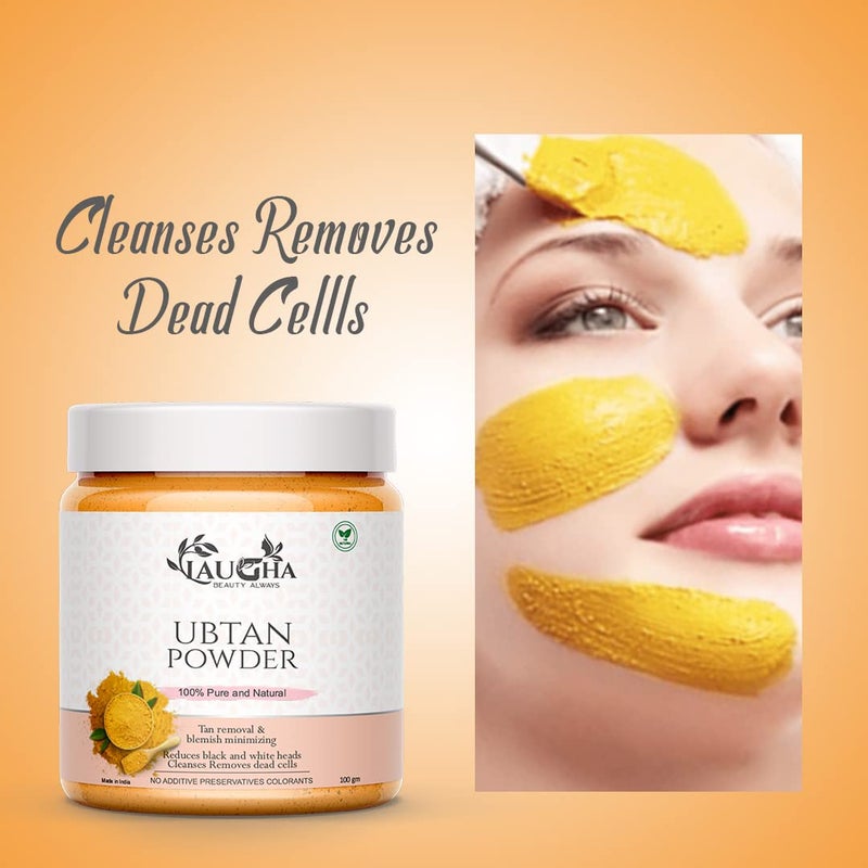Laugha Laugha Pure Organic Haldi Ubtan Powder Face Pack Dulhan Special for Face Body Fairness Lightening Tanning Glowing Skin Remove Dead Skin Turmeric Moisturizer 100 Gram Pack of 3 jar 300 gm  - Image 2
