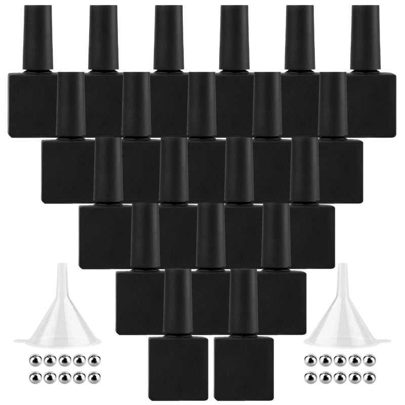 GTHER 20PCS Empty Nail Polish Bottles, Glass Refillable Nail Polish Bottles Container Vials with Brush Cap & Funnel & Mixing Balls, Black (10ML) - Image 1