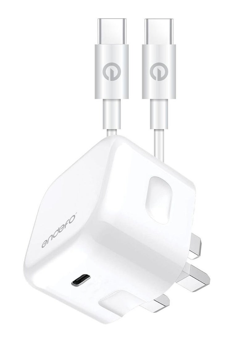 endefo شاحن سفر 20 واط PD، كابل C-C 6A، شحن عالي السرعة 3X - Image 1