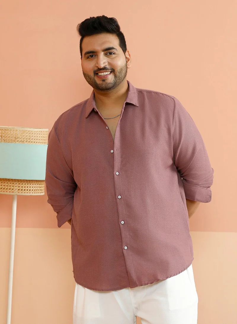 Instafab Plus Instafab Plus Men's Nude Pink Woven-Textured Shirt For Casual Wear | Spread Collar | Long Cuffed Sleeves | Button Closure | Plus Size Shirt Crafted With Comfort Fit For Everyday Wear