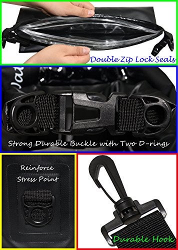 Freegrace Waterproof Dry Bags Set Of 3 Dry Bag With 2 Zip Lock Seals & Detachable Shoulder Strap, Waist Pouch & Phone Case - Can Be Submerged Into Water - For Swimming (Black, 5L) - Image 3