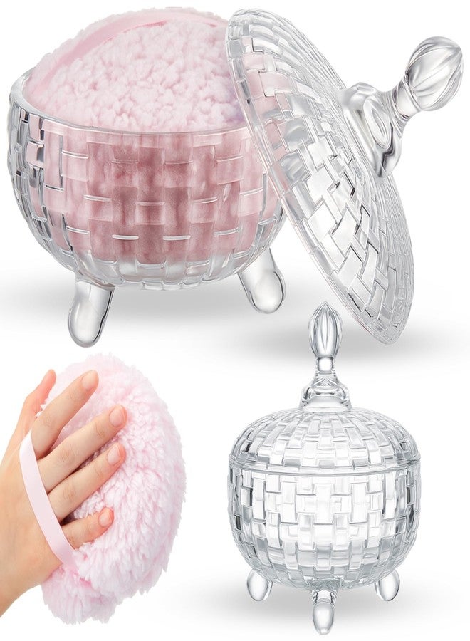 Tioncy 2 Pcs Extra Large Dusting Powder Puff and Container 6'' Body Powder Puff and Crystal Container for Women Soft Washable Reusable Velour Face(Clear) - Image 1