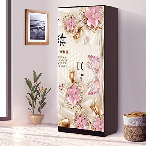 WallDaddy Self Adhesive Almirah Stickers, Wall Stickers, Decorative Sticker Wallpaper for Home Wardrobe Doors (China Flower Almirah) PVC Vinyl Size Large (39 x 84 Inch) - Image 1