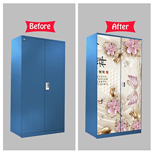 WallDaddy Self Adhesive Almirah Stickers, Wall Stickers, Decorative Sticker Wallpaper for Home Wardrobe Doors (China Flower Almirah) PVC Vinyl Size Large (39 x 84 Inch) - Image 5