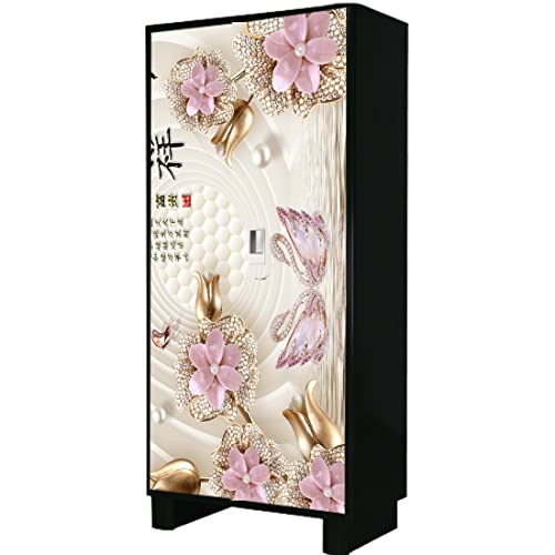 WallDaddy Self Adhesive Almirah Stickers, Wall Stickers, Decorative Sticker Wallpaper for Home Wardrobe Doors (China Flower Almirah) PVC Vinyl Size Large (39 x 84 Inch) - Image 3
