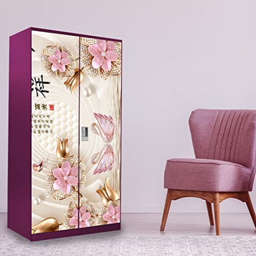 WallDaddy Self Adhesive Almirah Stickers, Wall Stickers, Decorative Sticker Wallpaper for Home Wardrobe Doors (China Flower Almirah) PVC Vinyl Size Large (39 x 84 Inch) - Image 4