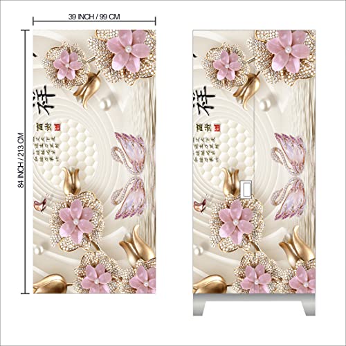 WallDaddy Self Adhesive Almirah Stickers, Wall Stickers, Decorative Sticker Wallpaper for Home Wardrobe Doors (China Flower Almirah) PVC Vinyl Size Large (39 x 84 Inch) - Image 2