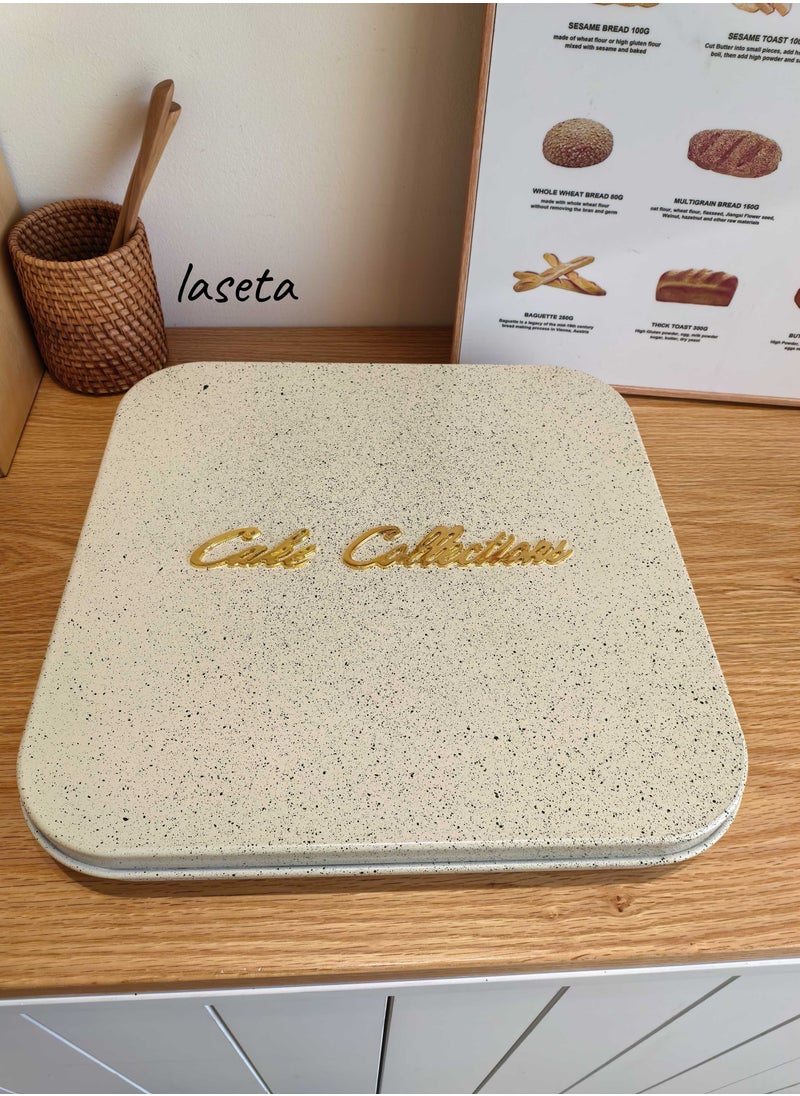 Laseta Square Basbousa Cutting Baking Tray with Cutter -  Multi Shapes (Beige With Black Spots),31CM*31CM*5CM  - Image 1