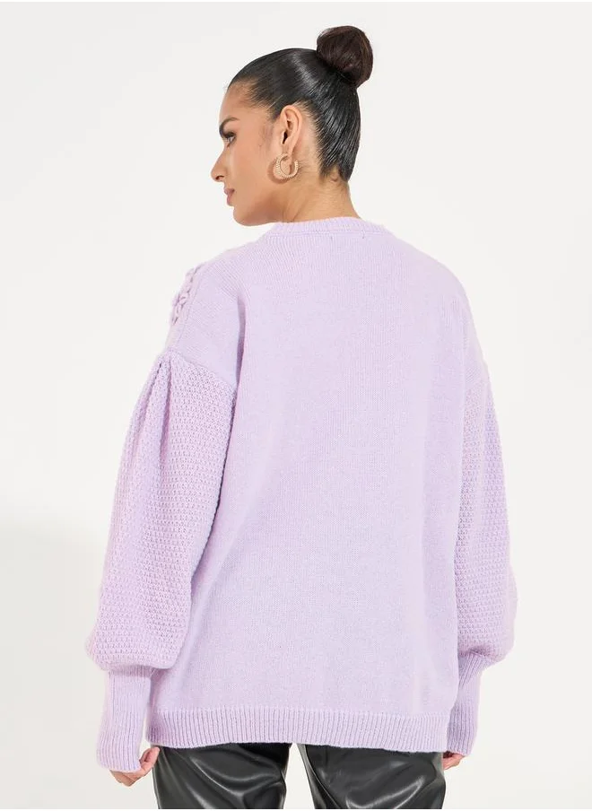 Styli Oversized Floral Embroidered Knit Sweater