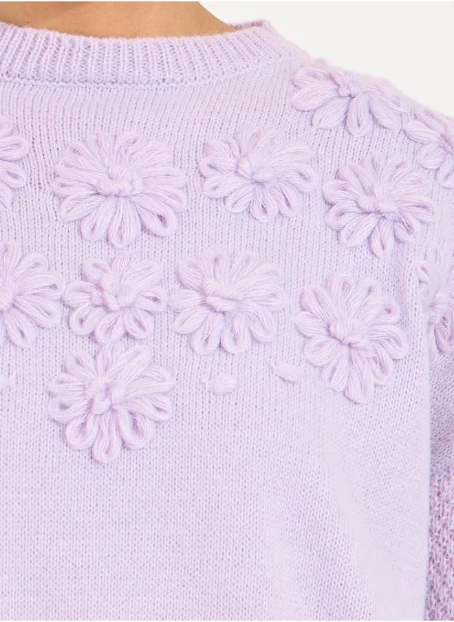 Styli Oversized Floral Embroidered Knit Sweater