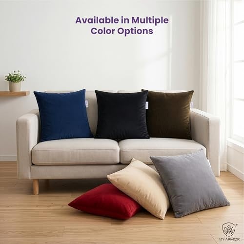 MY ARMOR Microfibre Cushion for Sofa | Set of 5 Soft & Fluffy Square Sofa Cushions | Decorative Sofa Pillows for Bed, Chair, Car & Living Room | Velvet Cover | Navy Blue | 12 x 12 inch - Image 5