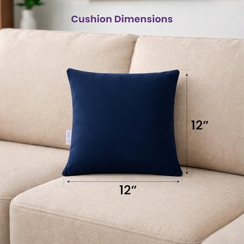 MY ARMOR Microfibre Cushion for Sofa | Set of 5 Soft & Fluffy Square Sofa Cushions | Decorative Sofa Pillows for Bed, Chair, Car & Living Room | Velvet Cover | Navy Blue | 12 x 12 inch - Image 3