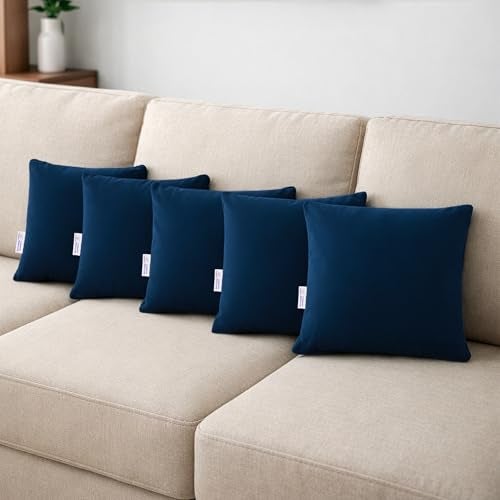 MY ARMOR Microfibre Cushion for Sofa | Set of 5 Soft & Fluffy Square Sofa Cushions | Decorative Sofa Pillows for Bed, Chair, Car & Living Room | Velvet Cover | Navy Blue | 12 x 12 inch - Image 1