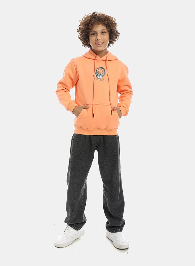 Andora Printed Long Sleeves Hooded With Drawstrings Hoodie - Orange - Image 5
