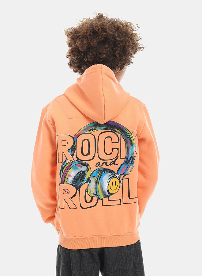 Andora Printed Long Sleeves Hooded With Drawstrings Hoodie - Orange - Image 3