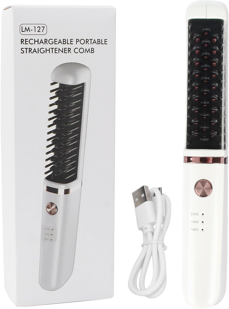 Filfeel Wireless Hair Straightener Brush Anti Scald Straightening Comb Multifunctional Hair Dressing Beard Straightener - 3 Levels Adjustable Temperature, USB Rechargeable, 30W - Image 1