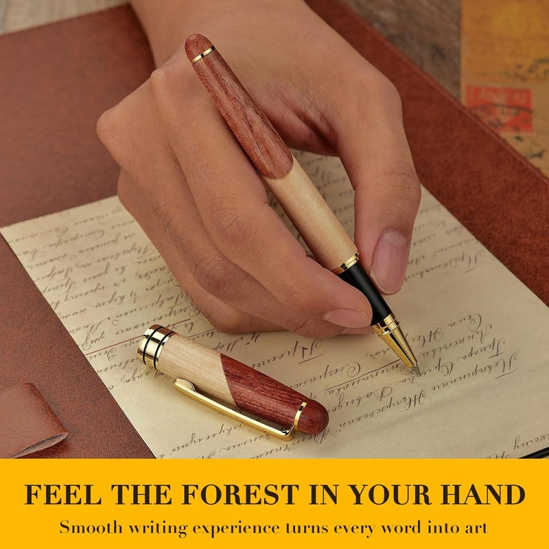 BEILUNER Luxury Wood Ballpoint Pen Writing Set,Maple-Elegant Fancy Nice Gift Pen Set for Signature Calligraphy Office Fancy Nice Supplies - Christmas Gift Boxed with Extra Refills (Black) - Image 4