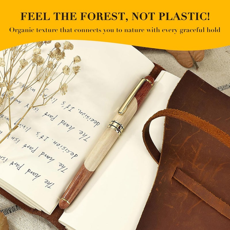 BEILUNER Luxury Wood Ballpoint Pen Writing Set,Maple-Elegant Fancy Nice Gift Pen Set for Signature Calligraphy Office Fancy Nice Supplies - Christmas Gift Boxed with Extra Refills (Black) - Image 3