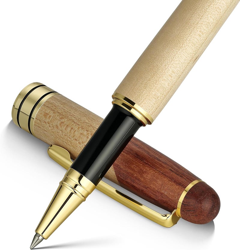 BEILUNER Luxury Wood Ballpoint Pen Writing Set,Maple-Elegant Fancy Nice Gift Pen Set for Signature Calligraphy Office Fancy Nice Supplies - Christmas Gift Boxed with Extra Refills (Black) - Image 1