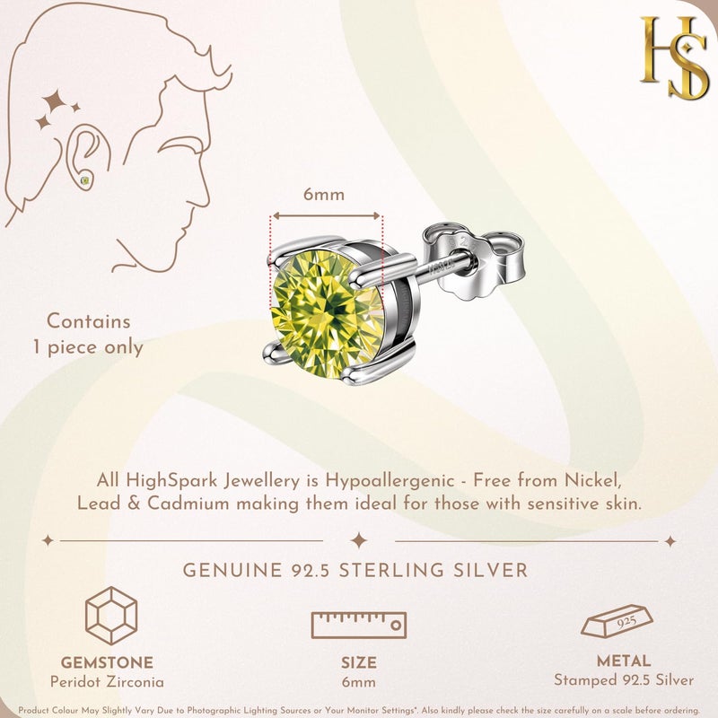 HighSpark 925 Silver Men's Birthstone Solitaire Stud Earring | 92.5 Sterling Silver and Diamond like Brilliance Sparkling Zirconia | January to December | Single Stud for Men - Image 2