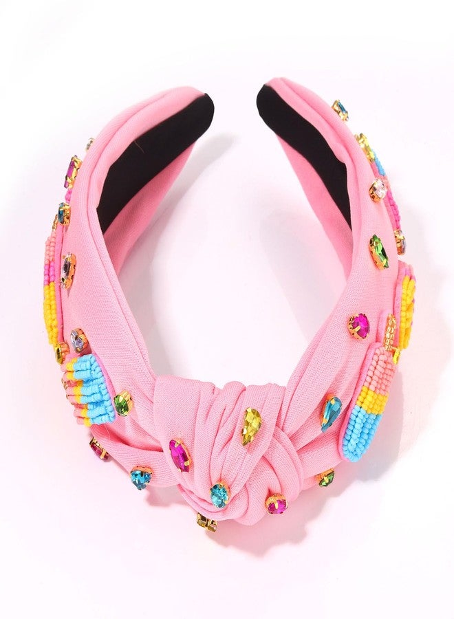 بودرير طوق رأس على شكل مصاصة آيس كريم مزين بالخرز بألوان قوس قزح، طوق رأس معقود للنساء، مرصع بالكريستال، إكسسوارات وهدايا مثالية لحفلات الصيف وأعياد الميلاد للبنات - Image 2
