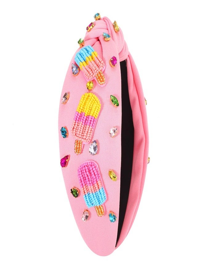 بودرير طوق رأس على شكل مصاصة آيس كريم مزين بالخرز بألوان قوس قزح، طوق رأس معقود للنساء، مرصع بالكريستال، إكسسوارات وهدايا مثالية لحفلات الصيف وأعياد الميلاد للبنات - Image 5