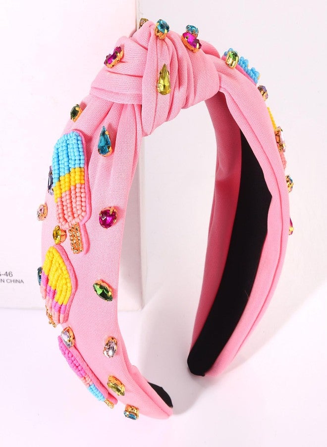 بودرير طوق رأس على شكل مصاصة آيس كريم مزين بالخرز بألوان قوس قزح، طوق رأس معقود للنساء، مرصع بالكريستال، إكسسوارات وهدايا مثالية لحفلات الصيف وأعياد الميلاد للبنات - Image 4