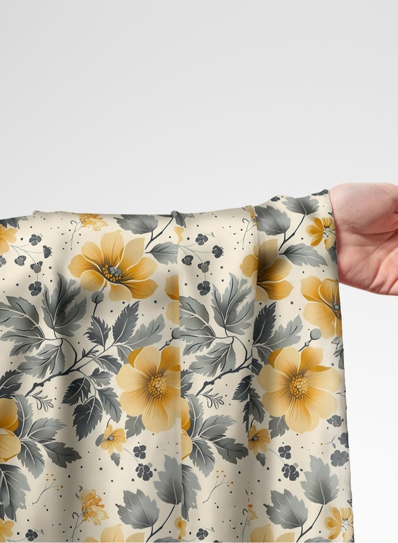 فيلاتو جلابية مخوير من قماش حرير الليل عرامني بالياردة، أصفر رمادي، نقشة زهور، خياطة، عرض 58 بوصة - Image 1