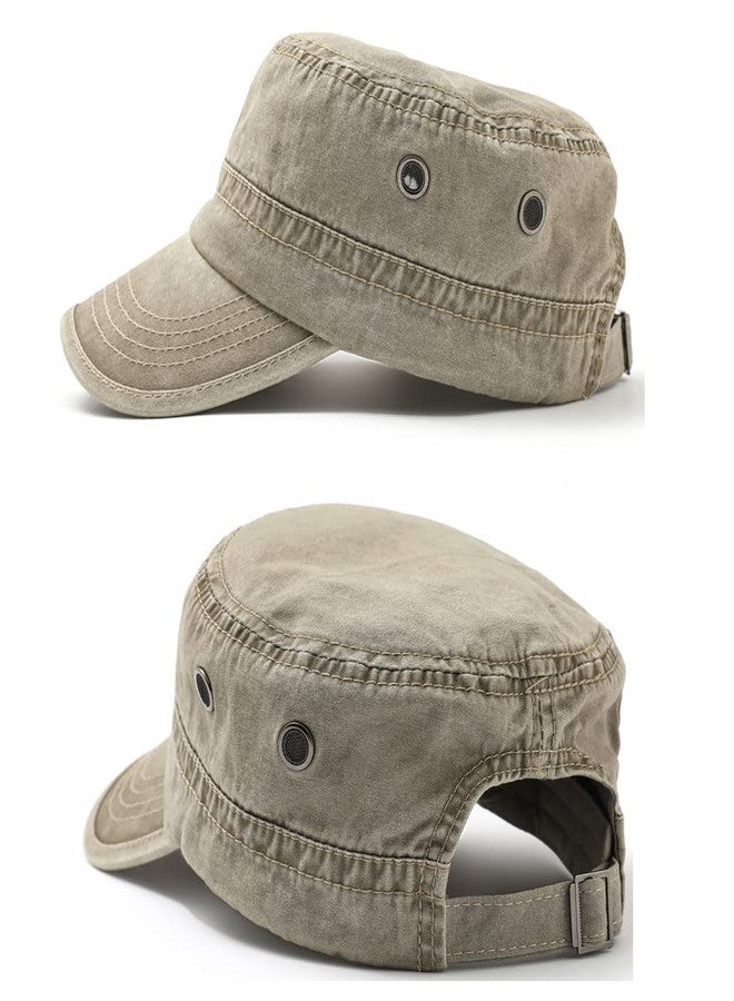 MALINRSSE Men's Cadet Army Caps Cotton Military Caps Flat Top Cap (Dark Grey+Army Green+Khaki, 3) - Image 3