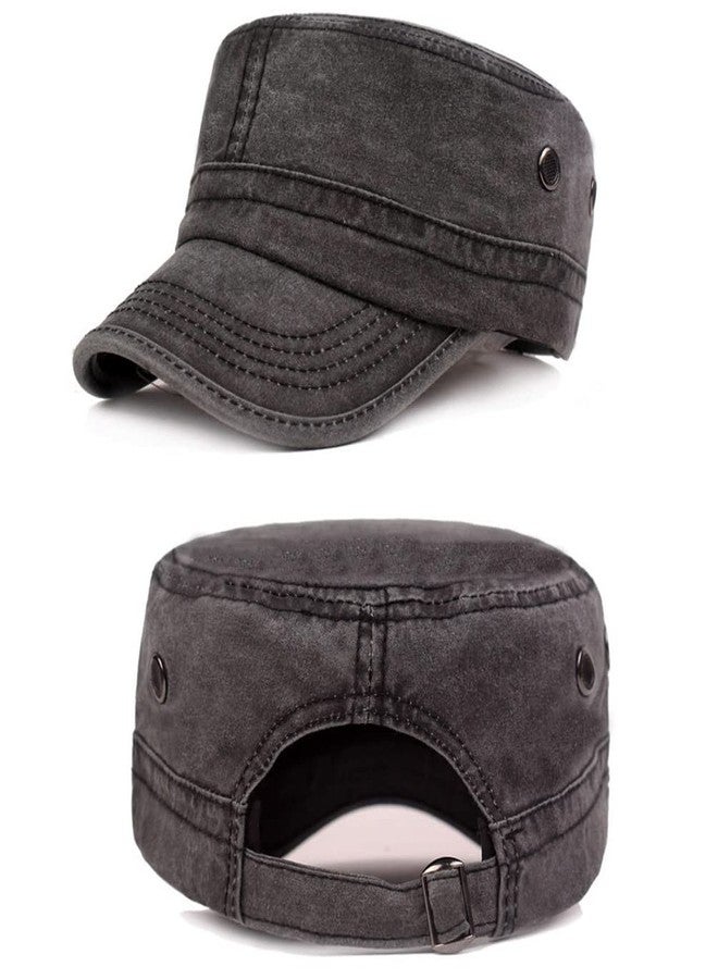 MALINRSSE Men's Cadet Army Caps Cotton Military Caps Flat Top Cap (Dark Grey+Army Green+Khaki, 3) - Image 2