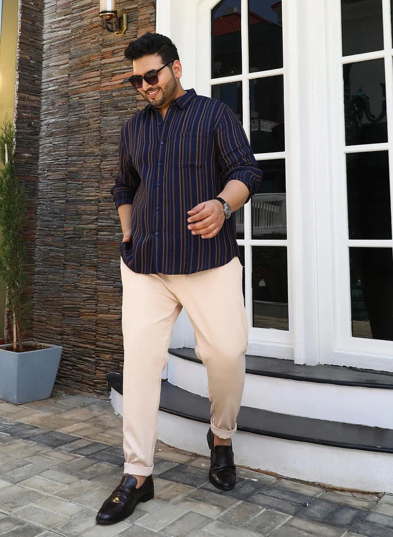 Instafab Plus  Instafab Plus Men's Prussian Blue Multitrack-Striped Regular Shirt For Casual Wear | Spread Collar | Long Cuffed Sleeves | Button Closure | Plus Size Shirt Crafted With Comfort Fit For Everyday Wear for Men | Best Price UAE