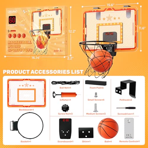 MindPal Indoor Basketball Hoop for Boys 812 Led Light Mini Hoop with Electronic Scoreboard Indoor Basketball Hoop for Kids Boy Birthday Presents - Image 5
