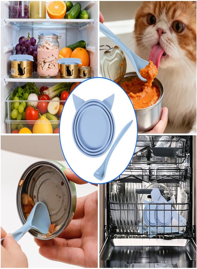 RingsTown 5-piece set of canned pet treats for cats and dogs, including 2 silicone sealing lids, 2 spoons, and 1 cat treat dispenser (blue) - Image 4