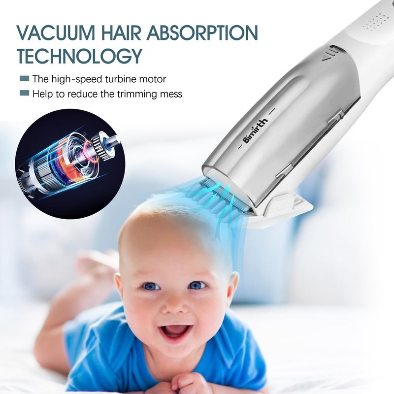 Bimirth Baby Hair Clipper, Silent Hair Clippers for Children, Quiet Kids Hair Trimmer, Cordless Toddler Haircut Machine in Bag for Easy Storage, USB Rechargeable, Waterproof, 3 Guide Combs (Vacuum) - Image 2