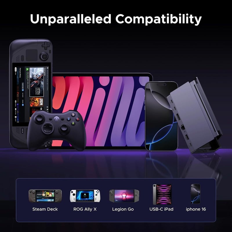UGREEN Steam Deck Dock 9-in-1 USB C Docking Station with Foldable Stand, 4K@120Hz DP, Gigabit Ethernet, PD 100W, 10Gbps USB A&C 3.2, TF/SD Compatible with Steam Deck, Rog Ally, Rog X, Legion Go etc. Black - Image 3
