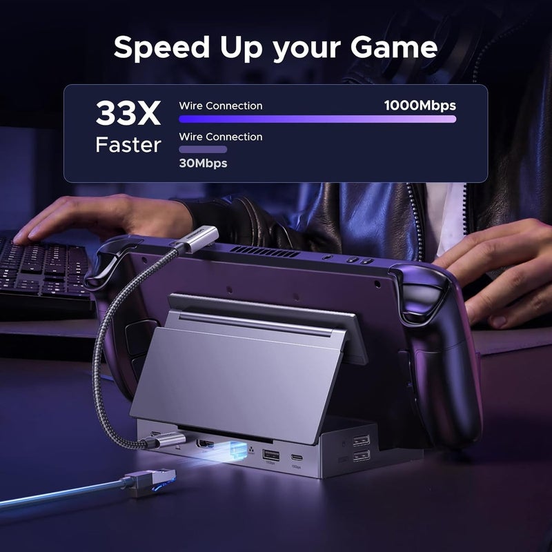 UGREEN Steam Deck Dock 9-in-1 USB C Docking Station with Foldable Stand, 4K@120Hz DP, Gigabit Ethernet, PD 100W, 10Gbps USB A&C 3.2, TF/SD Compatible with Steam Deck, Rog Ally, Rog X, Legion Go etc. Black - Image 5