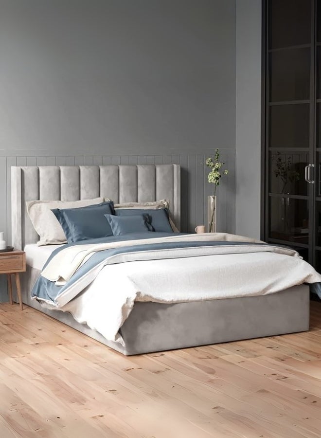 Bed and Mattress Home Slumbroza Stance Tufted Upholstered Large Twin Size ( Mattress Size 140 X 200 CM ) Grey Color Bed Size 212 W X 148 L CM ( Mattress Sold Separately )  - Image 2
