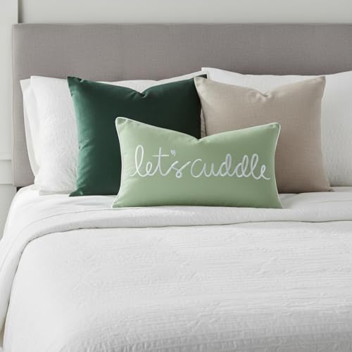 Sanmetex Let's Cuddle Lumbar Pillow Cover 12x20 Inch Sage Green and White Rectangle Cotton Throw Pillowcase Embroidery Cushion Cover for Bed Bedroom Living Room - Image 3