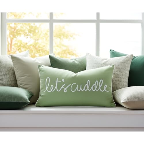Sanmetex Let's Cuddle Lumbar Pillow Cover 12x20 Inch Sage Green and White Rectangle Cotton Throw Pillowcase Embroidery Cushion Cover for Bed Bedroom Living Room - Image 4