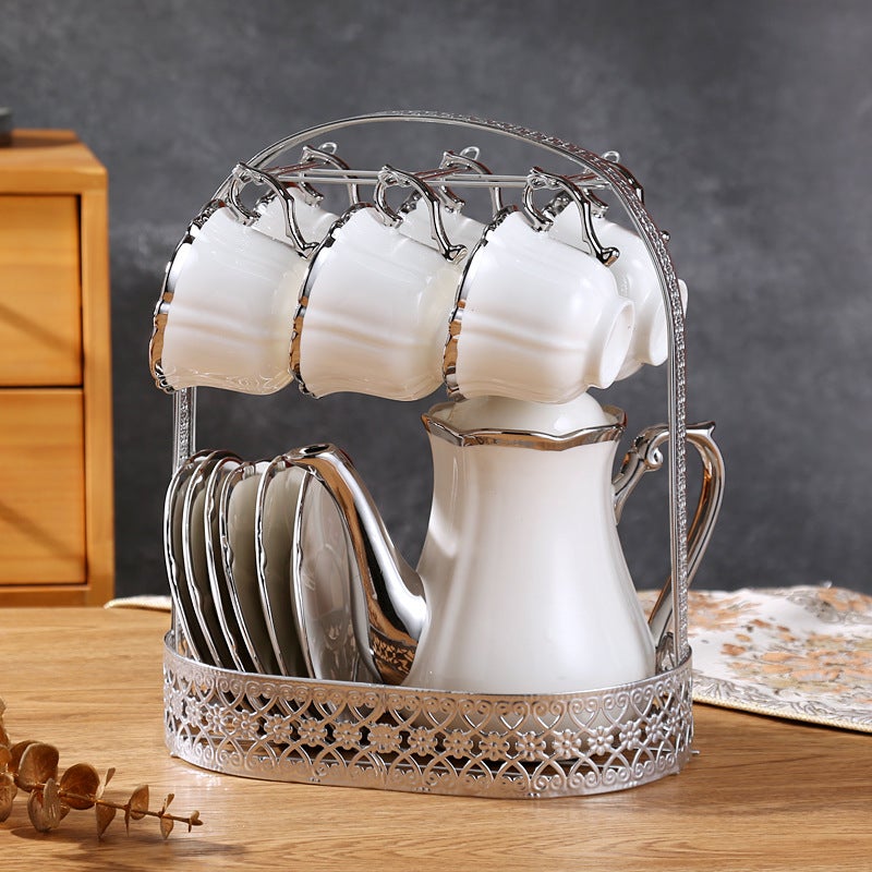 European-Style Ceramic Coffee Set Coffee Cup And Saucer High-Grade Phnom Penh English-Style Afternoon Tea Set 13-Piece Water Set - Image 1