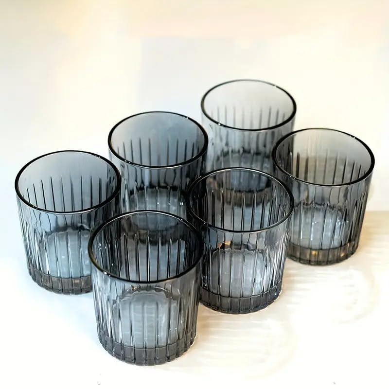 bellemax 300ML Juice and Water Black Glass Stylish Crystal Highball Drinking Glasses, Medium Size Tumbler Glasses for Juice, Water, Milk, lassi, Cocktails and Sharbat (TR-09, 6 Count (Pack of 1)) - Image 2