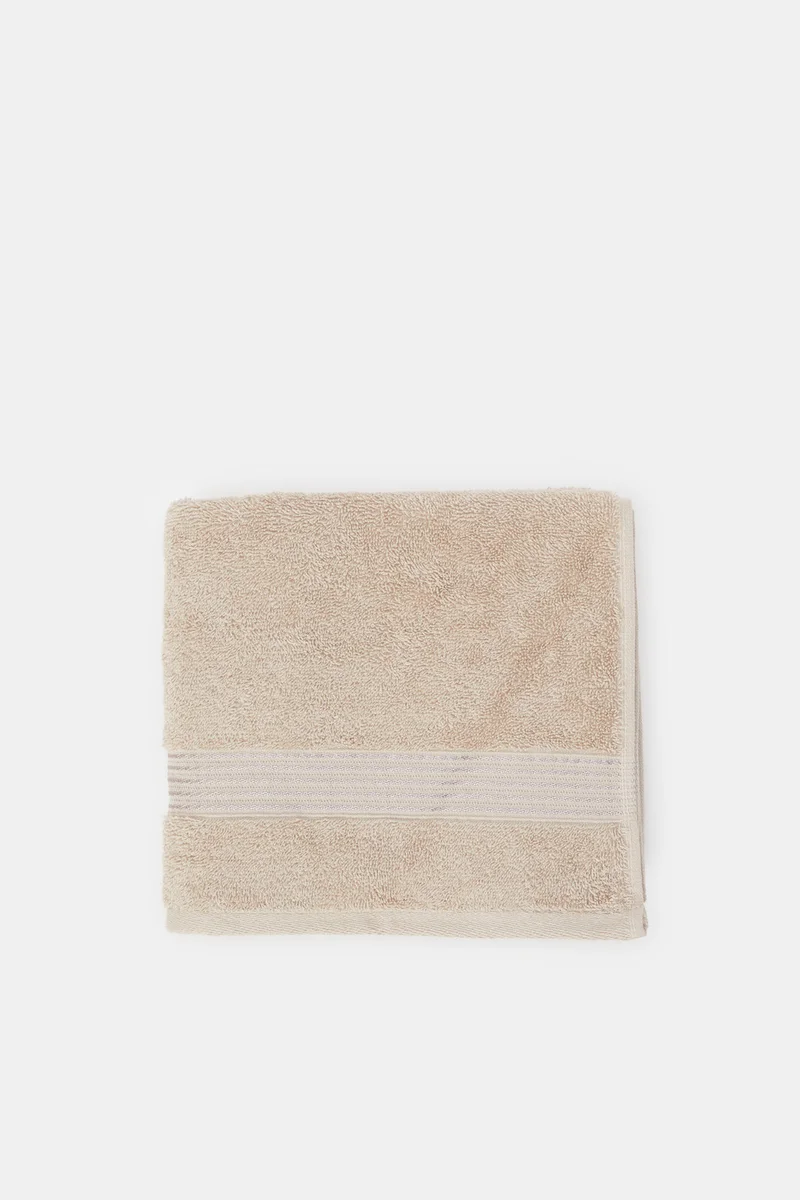 Redtag Taupe Soft Cotton Hand Towel With Viscose Border