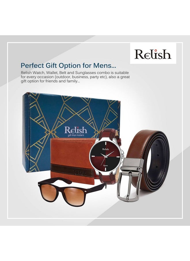 Relish - Relish Leather Analogue Men'S & Boy'S Brown Watch, Belt, Wallet And Sunglasses Combo Valentine Gifts Birthday Gift For Mens - Image 1