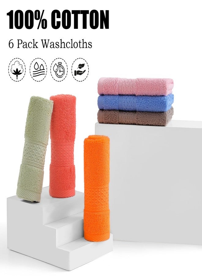 QAJ 6 Pack 100% Cotton Washcloths Set, Highly Absorbent and Soft Feel Fingertip Towels, 13 x 13 in Quick Dry Face Cloths - Image 2