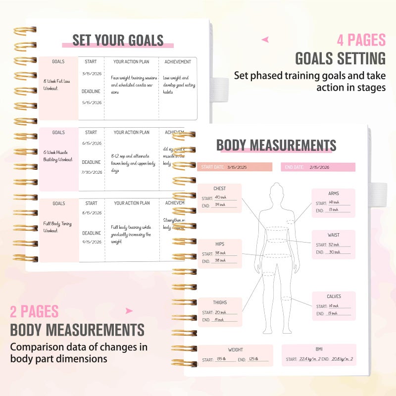 Plauthus Fitness Journal for Women, Fitness Planner with Monthly Calendar, ( 8.3" x 6") Floral Pattern Hardcover Workout Log Book Track Training, Diet, Progress, Achieve Wellness Goals, Perfect for Fitness Enthusiast - Image 5