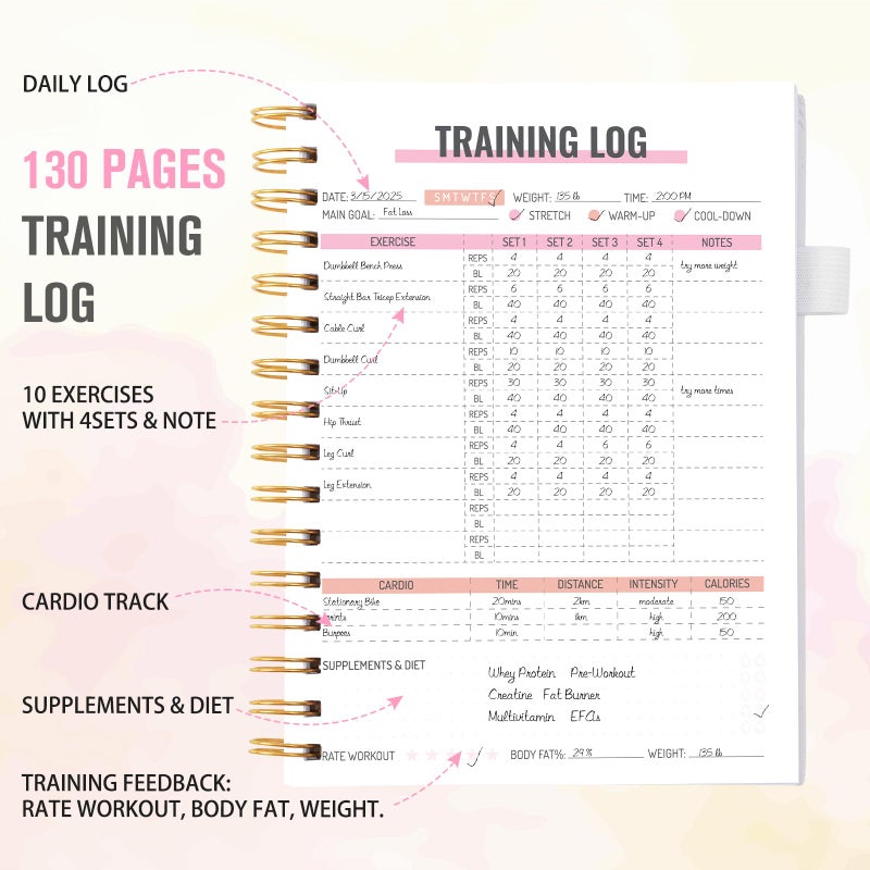 Plauthus Fitness Journal for Women, Fitness Planner with Monthly Calendar, ( 8.3" x 6") Floral Pattern Hardcover Workout Log Book Track Training, Diet, Progress, Achieve Wellness Goals, Perfect for Fitness Enthusiast - Image 4